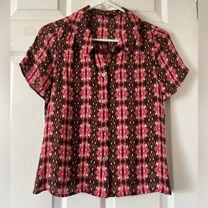 no & su % Silk‎ Multicolor Women’s Short Sleeve, Button Up  Top Blouse Sz M